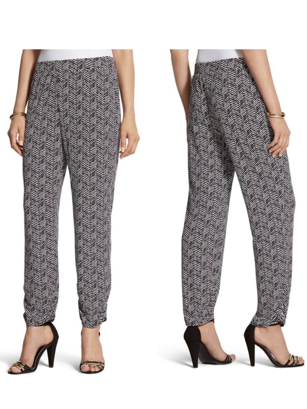 Chico’s Chevron Knit Harem Pants Women’s Size L Pull On Tapered Leg Stretch Boho